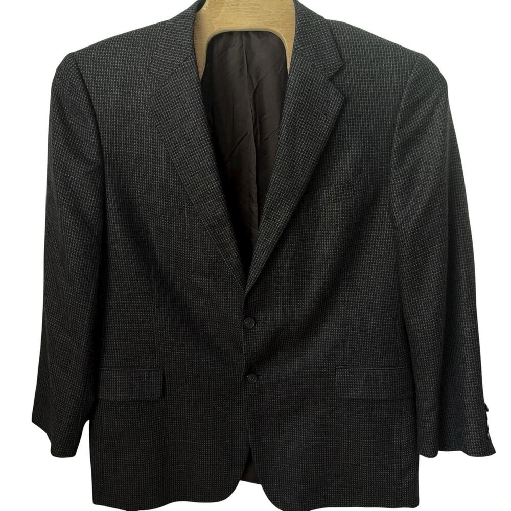 Joseph Abboud Silk Wool Blazer Men's Size 46L Black Check Jacket Sport Coat